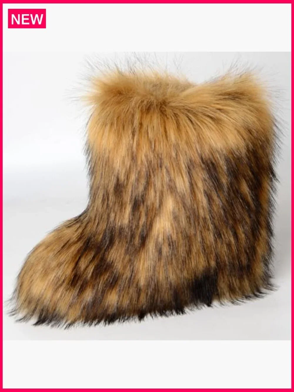 Fur Boots for Women Winter Fluffy Furry Flat Heel Snow Boots, 8 Wide